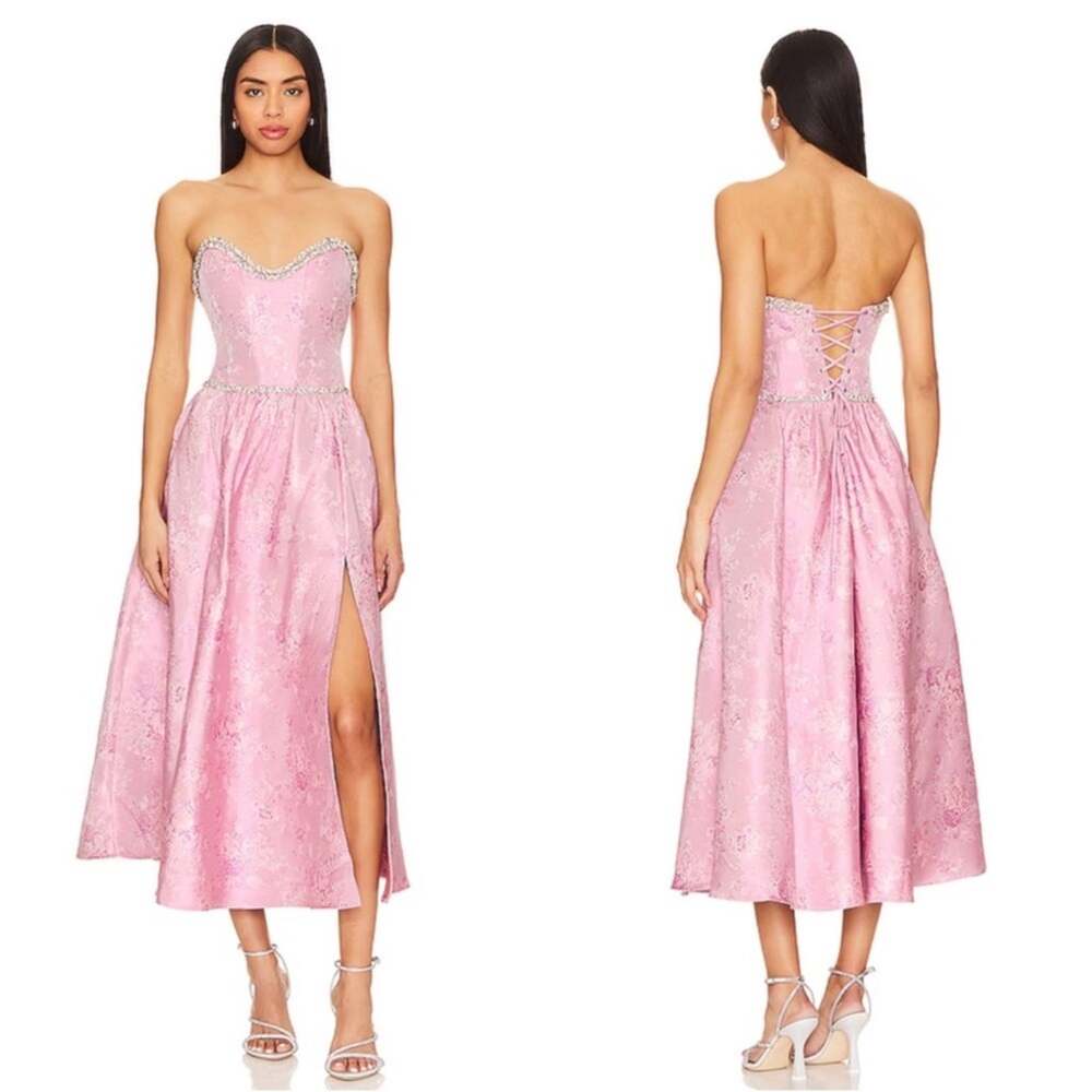 V. CHAPMAN Lucia Orchid Haze Windsor Crystal Embellished Brocade Midi Dress Sz 8